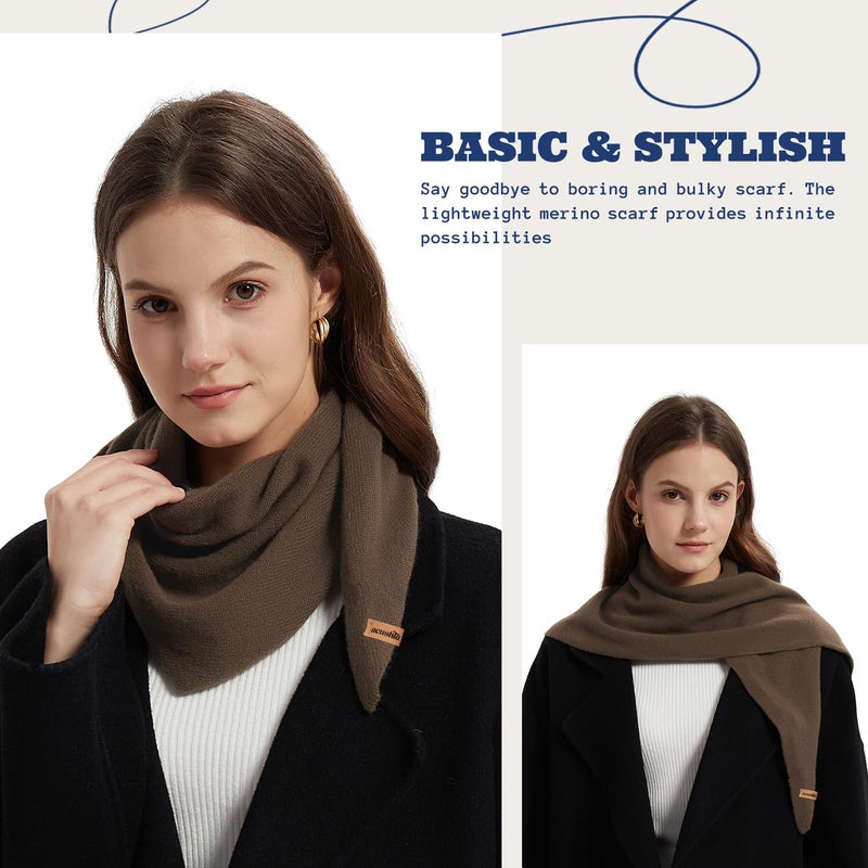 ACUSHLA 100% Merino Wool Triangle Scarf for Women Winter Neck Gaiter Warmer Knit Fashion Hooded Scarf Lightweight Soft Warm Neck Wrap for Ladies, 15.7'' X 47.2'', Brown - Image 2