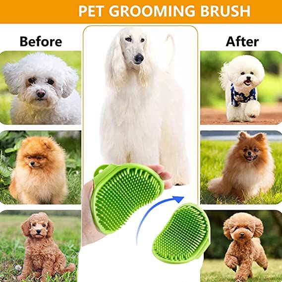 EPISKEY Dog Grooming Brush, Pet Shampoo Bath Brush Soothing Massage Rubber Comb with Adjustable Ring Handle for Long Short Haired Dogs and Cats (PET_RUBBER) - Image 2