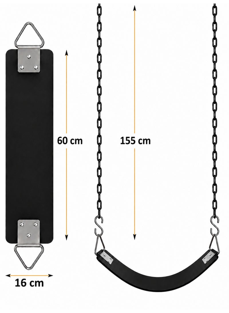 Funz Swing Seat with 150cm Anti-Rust Chains Thermoplastic Coated Support 110kg Swing Seat Replacement with Snap Hooks for Outdoors Playground Black - Image 3