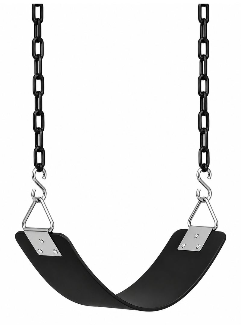 Funz Swing Seat with 150cm Anti-Rust Chains Thermoplastic Coated Support 110kg Swing Seat Replacement with Snap Hooks for Outdoors Playground Black - Image 2