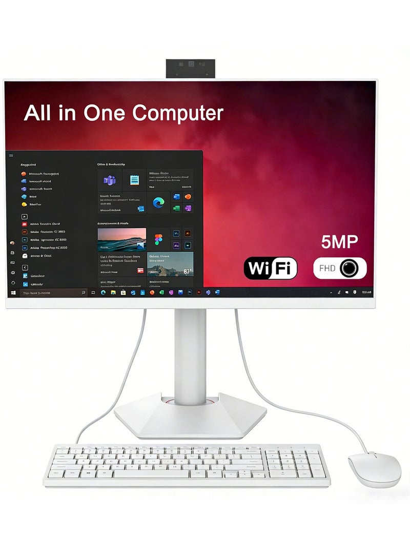 All-in-One Desktop Computer With Full HD (1920x1080) Display, Intel Core i5-3380M Processor/8GB RAM DDR3/256GB SSD/ 5MP Camera/RGB Backlight/ With Wired Keyboard & Mouse arabic white - Image 1