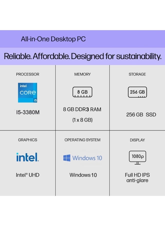 All-in-One Desktop Computer With Full HD (1920x1080) Display, Intel Core i5-3380M Processor/8GB RAM DDR3/256GB SSD/ 5MP Camera/RGB Backlight/ With Wired Keyboard & Mouse arabic white - Image 2