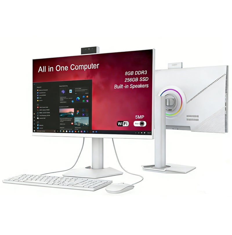 JN All-in-One Desktop Computer With Full HD (1920x1080) Display, Intel Core i5-3380M Processor/8GB RAM DDR3/256GB SSD/ 5MP Camera/RGB Backlight/ With Wired Keyboard & Mouse Arabic white - Image 1