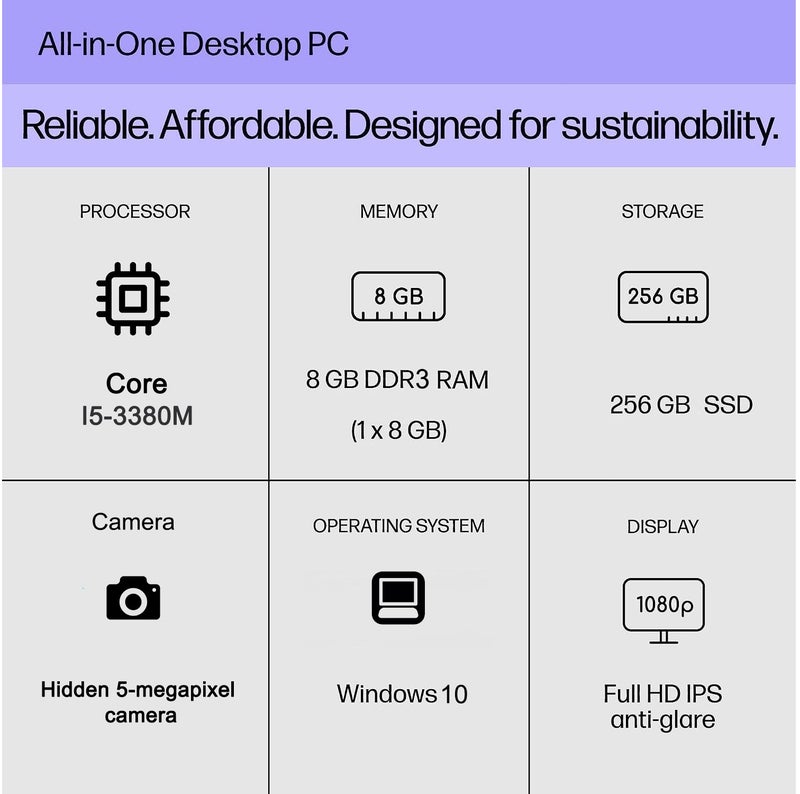 All-in-One Desktop Computer With Full HD (1920x1080) Display, Intel Core i5-3380M Processor/8GB RAM DDR3/256GB SSD/ 5MP Camera/RGB Backlight/ With Wired Keyboard & Mouse Arabic white - Image 2
