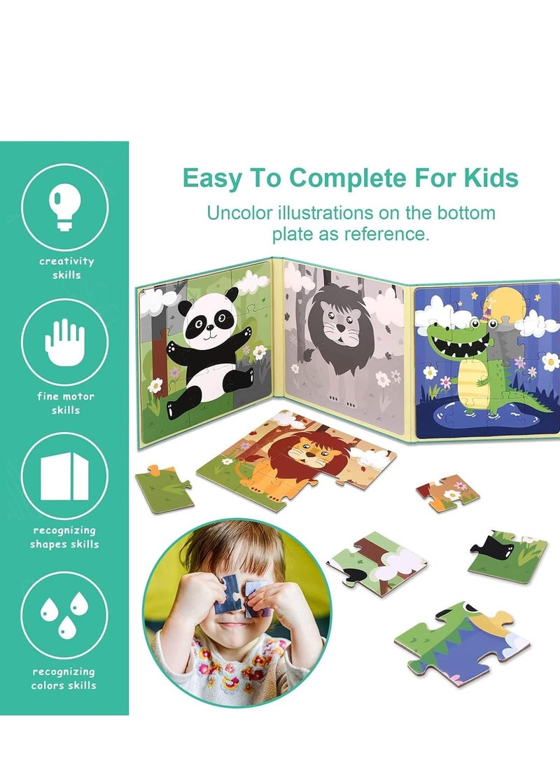 الألغاز المغناطيسية للأطفال من عمر 3 4 5 سنوات، النسخة المتقدمة 9-12-16 قطعة كتاب الألغاز الخشبية للحيوانات، ألعاب السفر، ألعاب تعليمية لمرحلة ما قبل المدرسة - Image 5