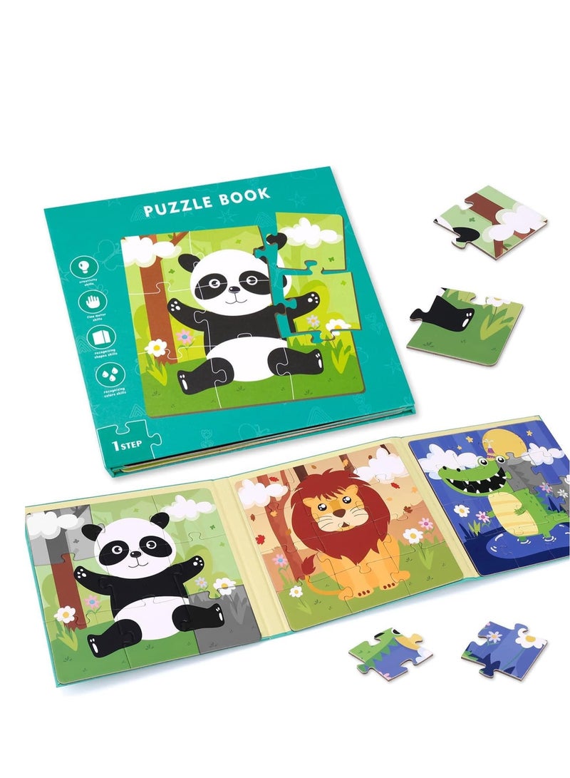 الألغاز المغناطيسية للأطفال من عمر 3 4 5 سنوات، النسخة المتقدمة 9-12-16 قطعة كتاب الألغاز الخشبية للحيوانات، ألعاب السفر، ألعاب تعليمية لمرحلة ما قبل المدرسة - Image 1