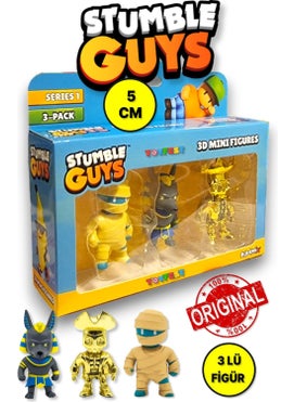 Toyfest Stumble Guys Series 1 - 3D Mini 3 Figure Set - 3 Pieces Hatshepsut Anubis Chrome Goldheart - 5 cm  - Image 1