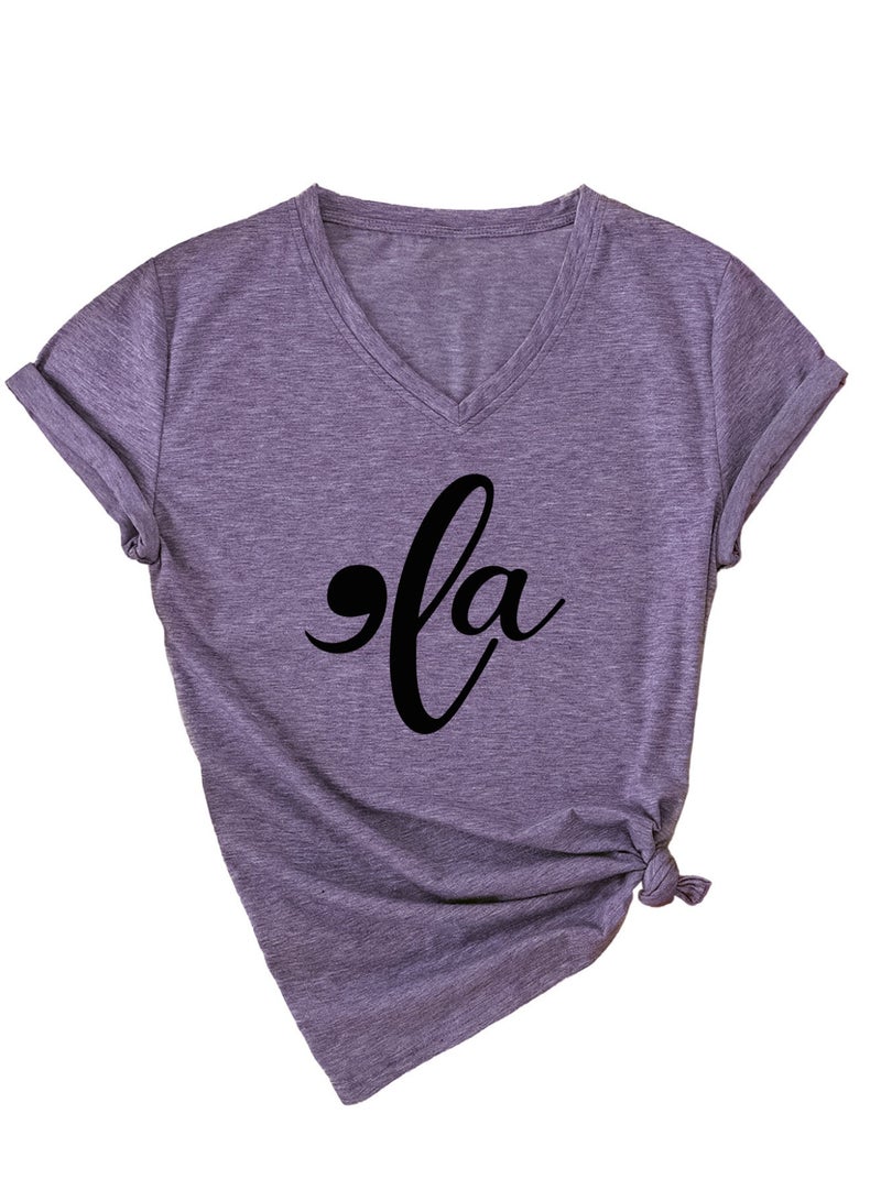 Women  V-Neck Cute Tee Shirts Tops - Image 1
