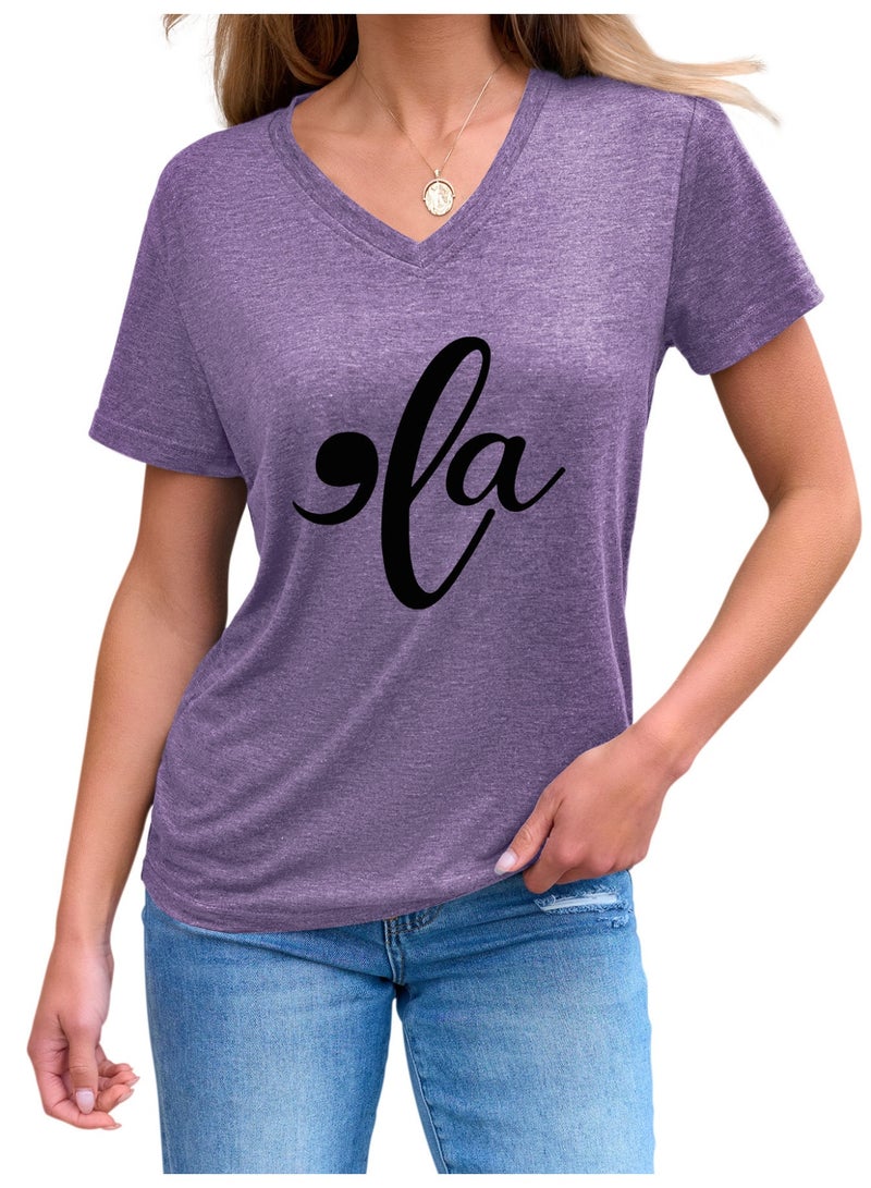 Women  V-Neck Cute Tee Shirts Tops - Image 2