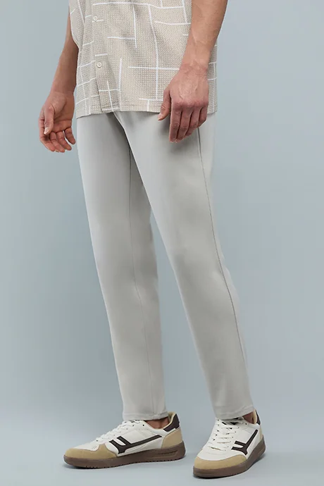 R&B Solid Slim Fit Pants with Button Closure