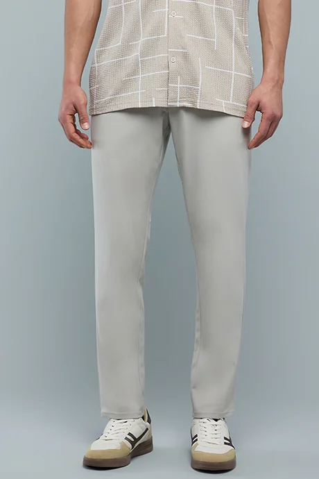 R&B Solid Slim Fit Pants with Button Closure