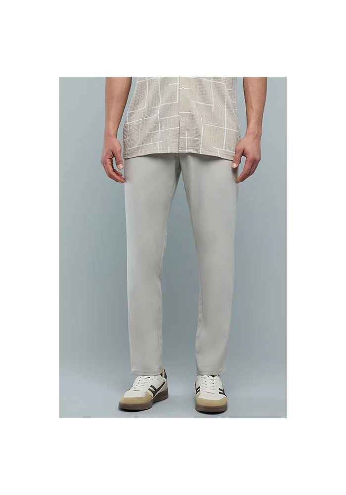 أر أند بي Solid Slim Fit Pants with Button Closure