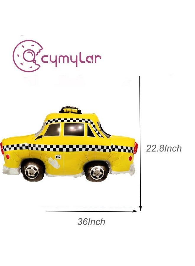 CYMYLAR 4pcs Yellow Taxi Balloon/NYC Checkered Cab Taxi Balloons/Transportation Traffic Vehicle Car Balloons for NYC Birthday/Baby Shower/New York City Party decoration  - Image 3
