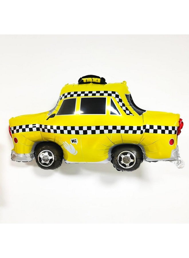CYMYLAR 4pcs Yellow Taxi Balloon/NYC Checkered Cab Taxi Balloons/Transportation Traffic Vehicle Car Balloons for NYC Birthday/Baby Shower/New York City Party decoration  - Image 2