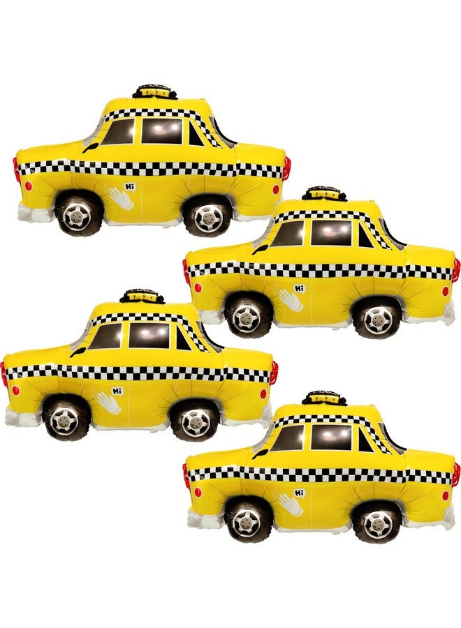 CYMYLAR 4pcs Yellow Taxi Balloon/NYC Checkered Cab Taxi Balloons/Transportation Traffic Vehicle Car Balloons for NYC Birthday/Baby Shower/New York City Party decoration  - Image 1