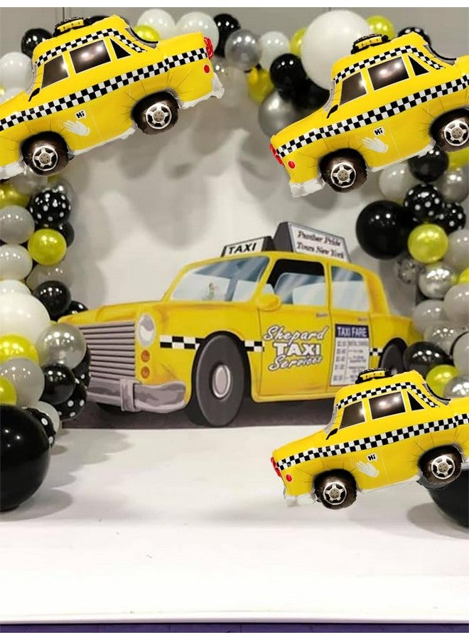 CYMYLAR 4pcs Yellow Taxi Balloon/NYC Checkered Cab Taxi Balloons/Transportation Traffic Vehicle Car Balloons for NYC Birthday/Baby Shower/New York City Party decoration  - Image 5