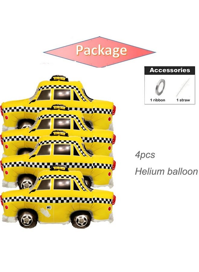 CYMYLAR 4pcs Yellow Taxi Balloon/NYC Checkered Cab Taxi Balloons/Transportation Traffic Vehicle Car Balloons for NYC Birthday/Baby Shower/New York City Party decoration  - Image 4