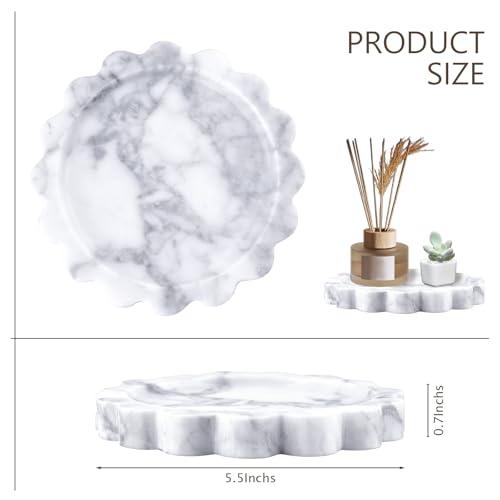 GUBEARE Round Marble Tray with Scalloped Edge, Natural Small Marble Tray for Decorative Jewelry Candle Lotion - Image 3