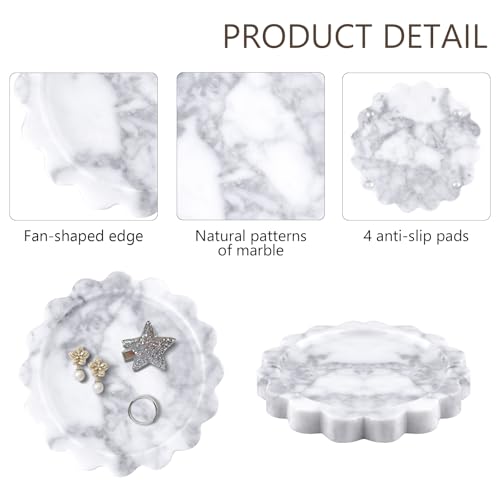 GUBEARE Round Marble Tray with Scalloped Edge, Natural Small Marble Tray for Decorative Jewelry Candle Lotion - Image 5
