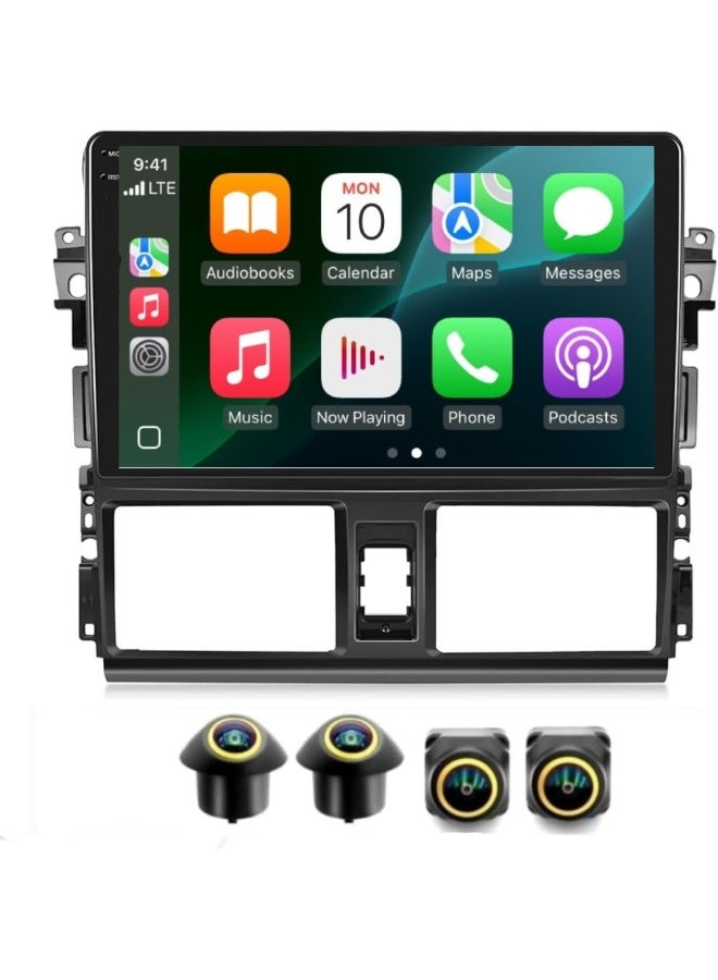 Vierex Fit Toyota Yaris Car Stereo Android Screen 2013-2016 With Apple Carplay Android Auto Wireless 10.1" QLED Touchscreen AHD Camera Included Fast Interface Quick Boot (4+32GB 360D Cameras) - Image 1