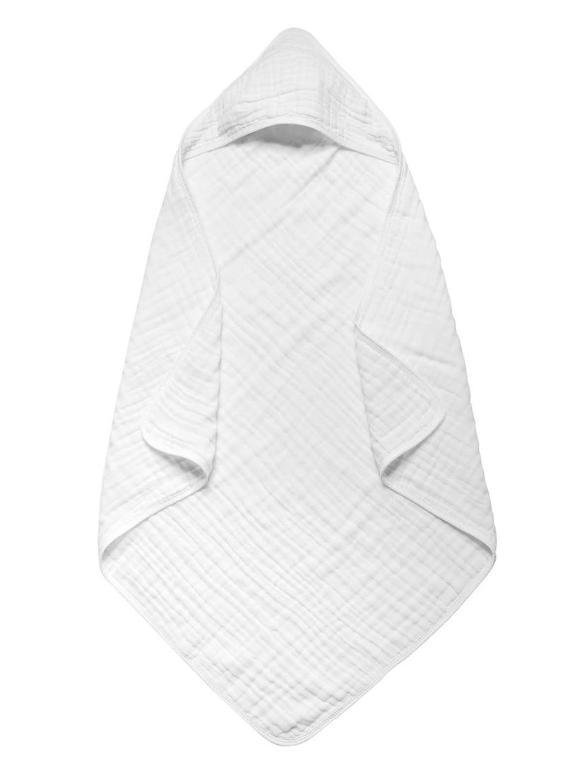 عام مناشف أطفال بغطاء رأس للأطفال الصغار والرضع، منشفة حمام من الشاش ناعمة وعالية الامتصاص للأولاد والبنات (عبوة واحدة باللون الأبيض النقي) - Image 2