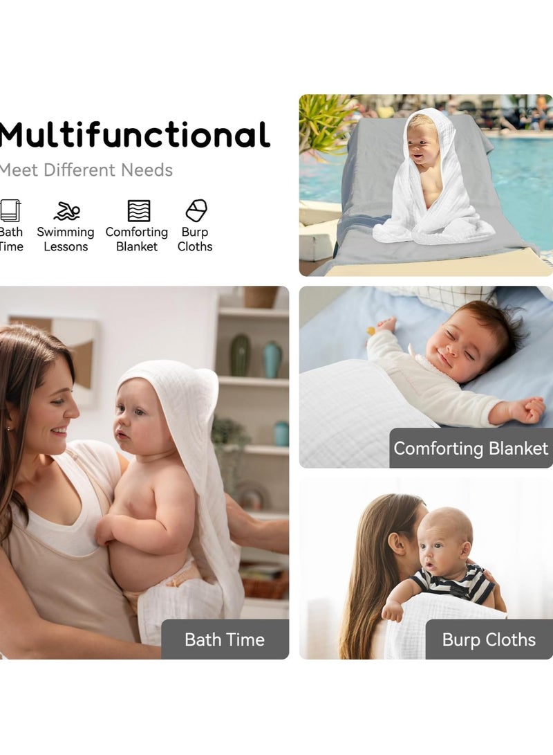 عام مناشف أطفال بغطاء رأس للأطفال الصغار والرضع، منشفة حمام من الشاش ناعمة وعالية الامتصاص للأولاد والبنات (عبوة واحدة باللون الأبيض النقي) - Image 3