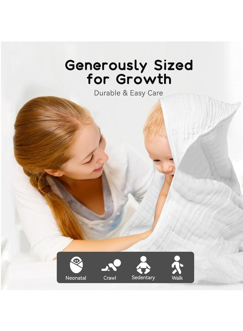 عام مناشف أطفال بغطاء رأس للأطفال الصغار والرضع، منشفة حمام من الشاش ناعمة وعالية الامتصاص للأولاد والبنات (عبوة واحدة باللون الأبيض النقي) - Image 5