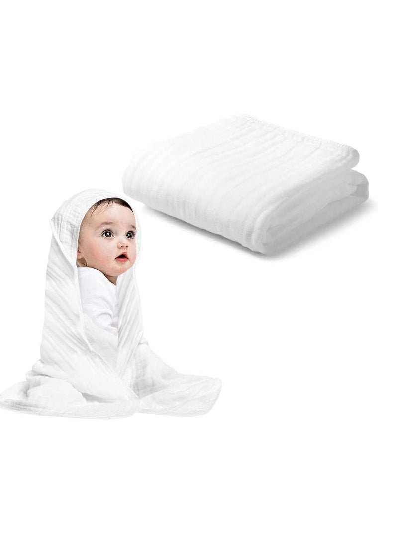 عام مناشف أطفال بغطاء رأس للأطفال الصغار والرضع، منشفة حمام من الشاش ناعمة وعالية الامتصاص للأولاد والبنات (عبوة واحدة باللون الأبيض النقي) - Image 1