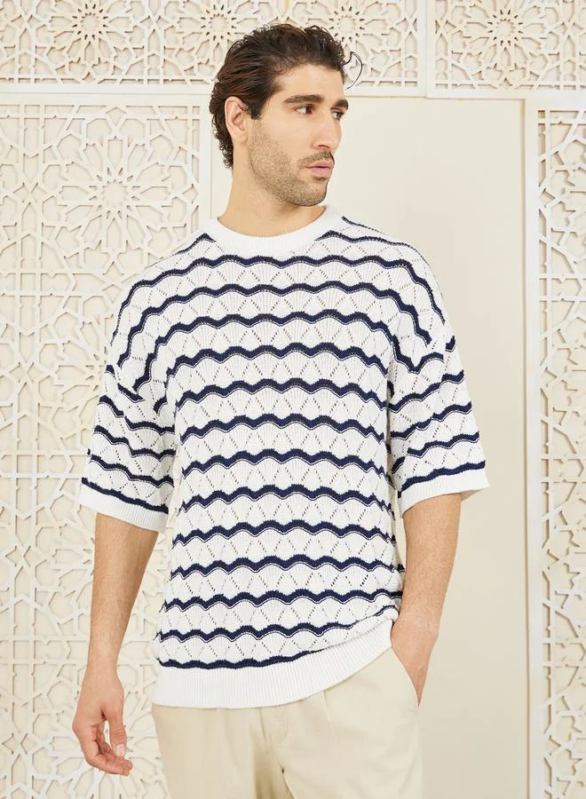 Styli Premium Cotton Oversized Crochet Knit T-shirt