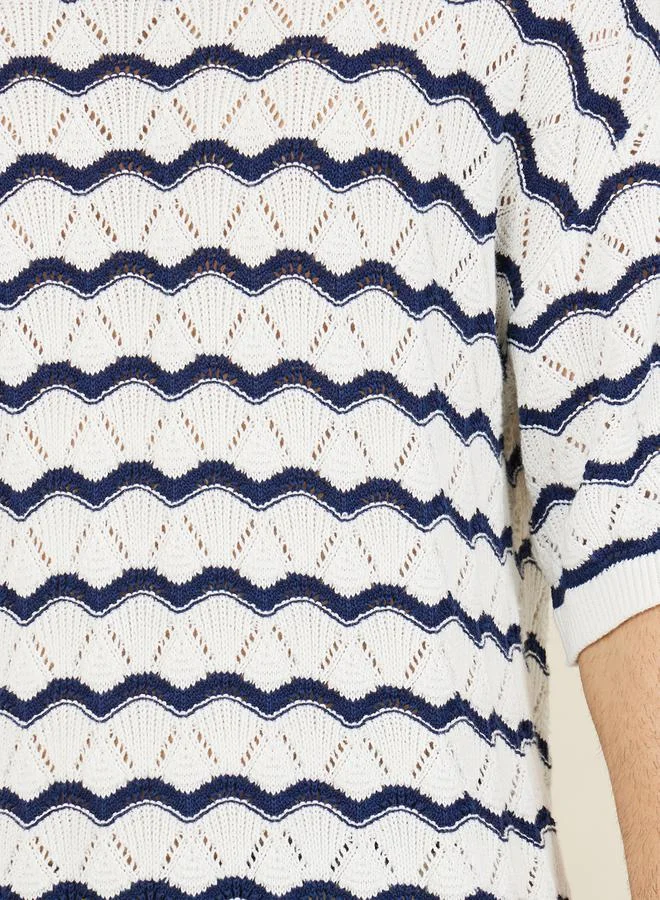 Styli Premium Cotton Oversized Crochet Knit T-shirt