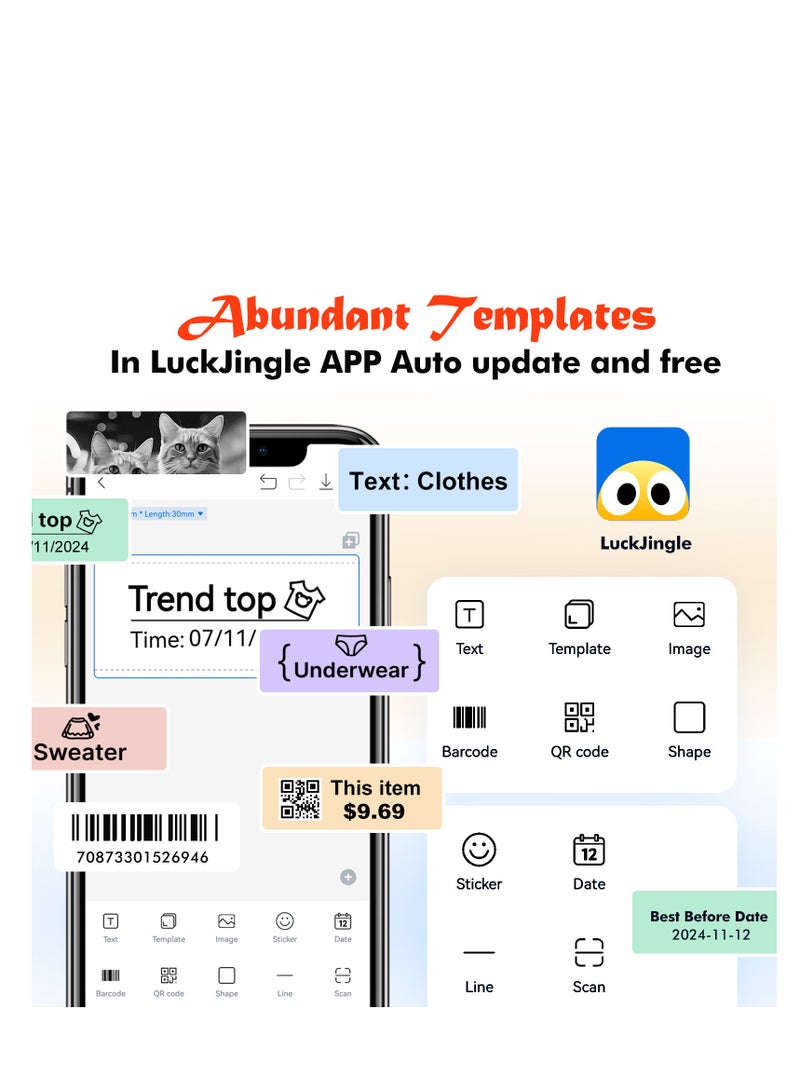 Smart Printer,Label Maker Machine with Tape, Portable Bluetooth Label Printer, Mini Sticker Printer with 0.59x1.18 Inches Labels for Storage, Shipping, Barcode, Mailing, Office, Home, Organizing - Image 4