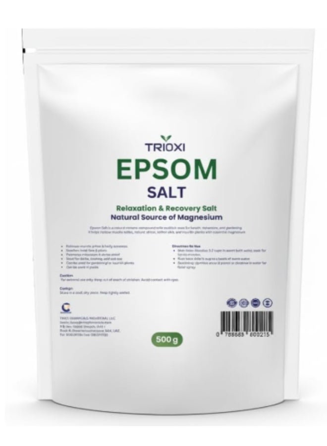 Trioxi Epsom Salt – Pure Magnesium Sulfate Crystals – Relaxing Bath Soak, Foot Soak & Natural Remedy – Premium Quality (500 Gram) - Image 1