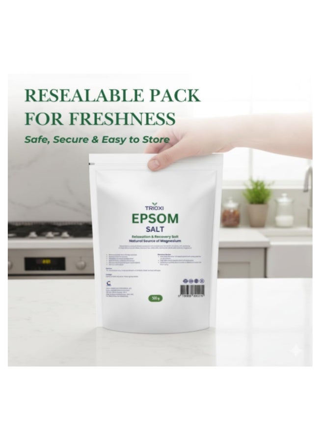 Trioxi Epsom Salt – Pure Magnesium Sulfate Crystals – Relaxing Bath Soak, Foot Soak & Natural Remedy – Premium Quality (500 Gram) - Image 5