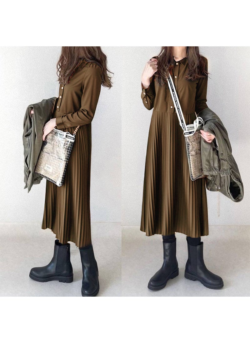 Generic - Premium Fall 2024 Pleated Collar Shirt Dress Black - Image 1