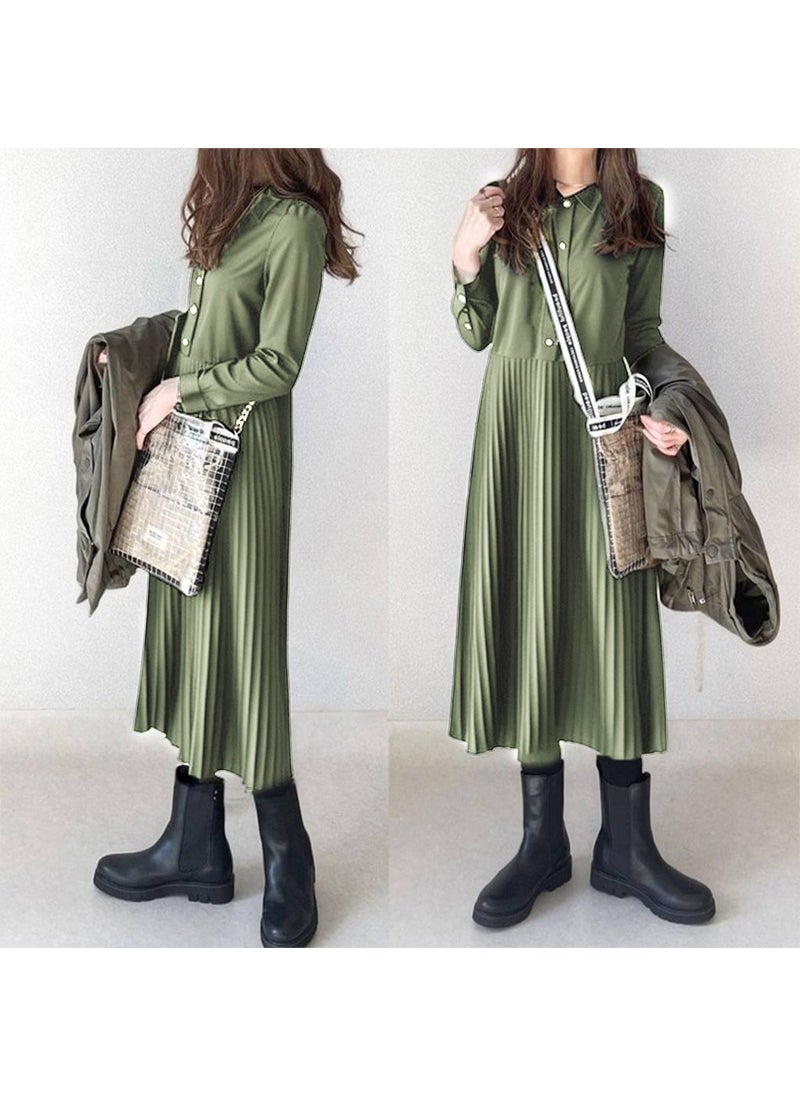 Generic - Premium Fall 2024 Pleated Collar Shirt Dress Black - Image 1