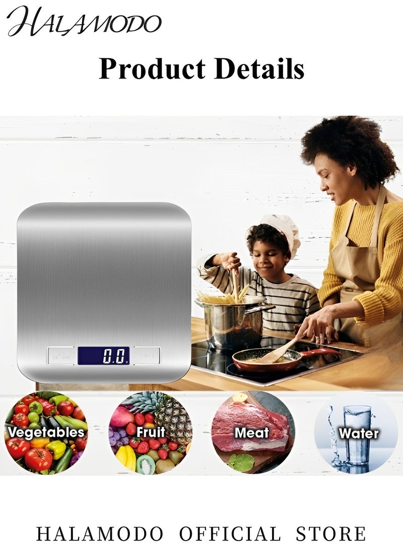 HALAMODO Digital Kitchen Scale Multifunction Food Scale Measure Weight Accurately Stainless Steel Scale Digital Weight with Large LCD Display & Waterproof - Image 2