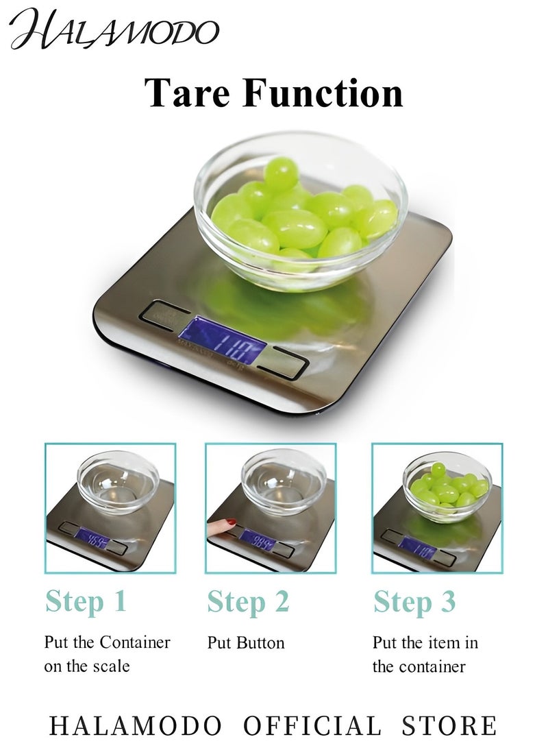 HALAMODO Digital Kitchen Scale Multifunction Food Scale Measure Weight Accurately Stainless Steel Scale Digital Weight with Large LCD Display & Waterproof - Image 3