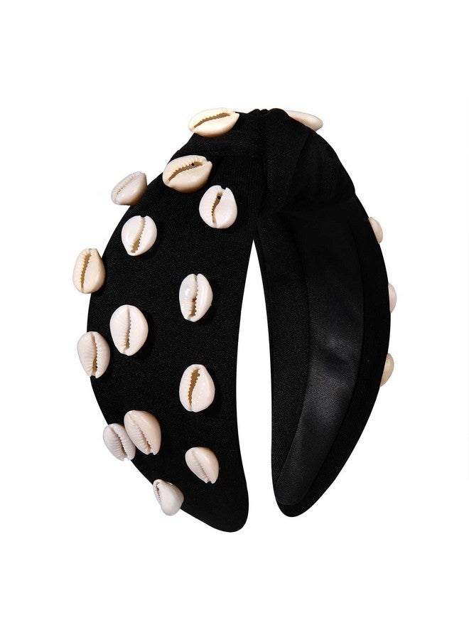 PHALIN Shell Headband For Women Summer Knotted Headband Statement Wide Top Knot Headband Summer Beach Outfits Hair Accessories Holiday Jewelry Gifts (Black) - Image 1