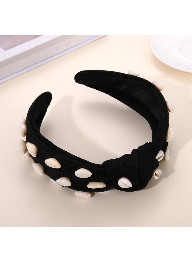PHALIN Shell Headband For Women Summer Knotted Headband Statement Wide Top Knot Headband Summer Beach Outfits Hair Accessories Holiday Jewelry Gifts (Black) - Image 2