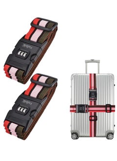 Rubik 78 Inch Heavy Duty Luggage Strap with Password Adjustable Travel Packing Belt for Bag Baggage Suitcase Safety (2 Pack Red/White)  - Image 1