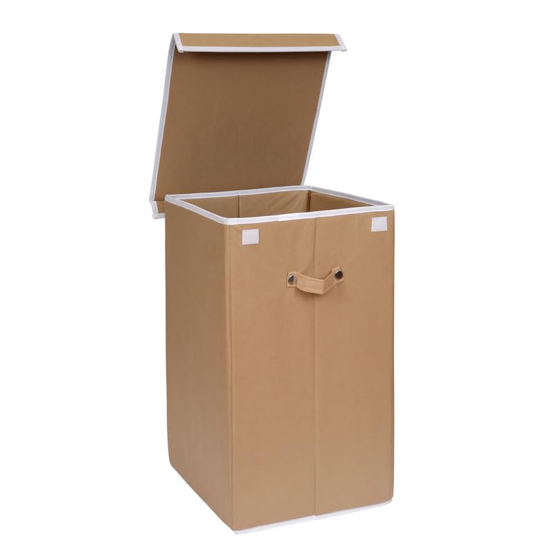 ANYTIME 75L NonWoven Rectangular Foldable Laundry BagBasket Portable Large Bag with Lid Handle Freestanding Clothes Storage Organizer For Bedroom Beige Set of 2 - Image 3