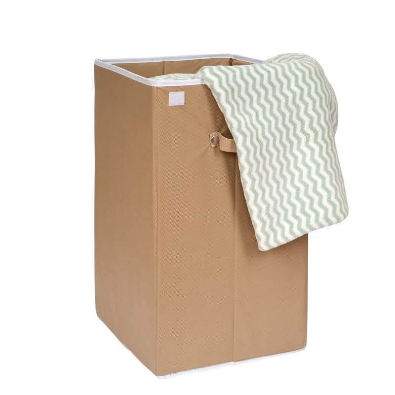 ANYTIME 75L NonWoven Rectangular Foldable Laundry BagBasket Portable Large Bag with Lid Handle Freestanding Clothes Storage Organizer For Bedroom Beige Set of 2 - Image 5