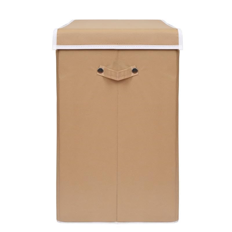 ANYTIME 75L NonWoven Rectangular Foldable Laundry BagBasket Portable Large Bag with Lid Handle Freestanding Clothes Storage Organizer For Bedroom Beige Set of 2 - Image 2