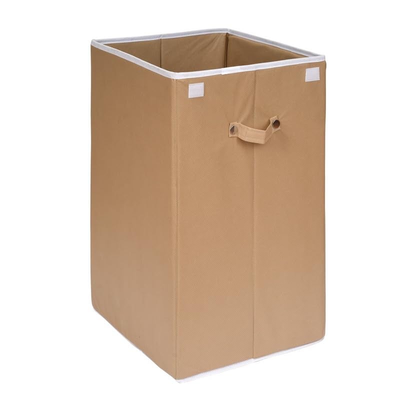 ANYTIME 75L NonWoven Rectangular Foldable Laundry BagBasket Portable Large Bag with Lid Handle Freestanding Clothes Storage Organizer For Bedroom Beige Set of 2 - Image 4
