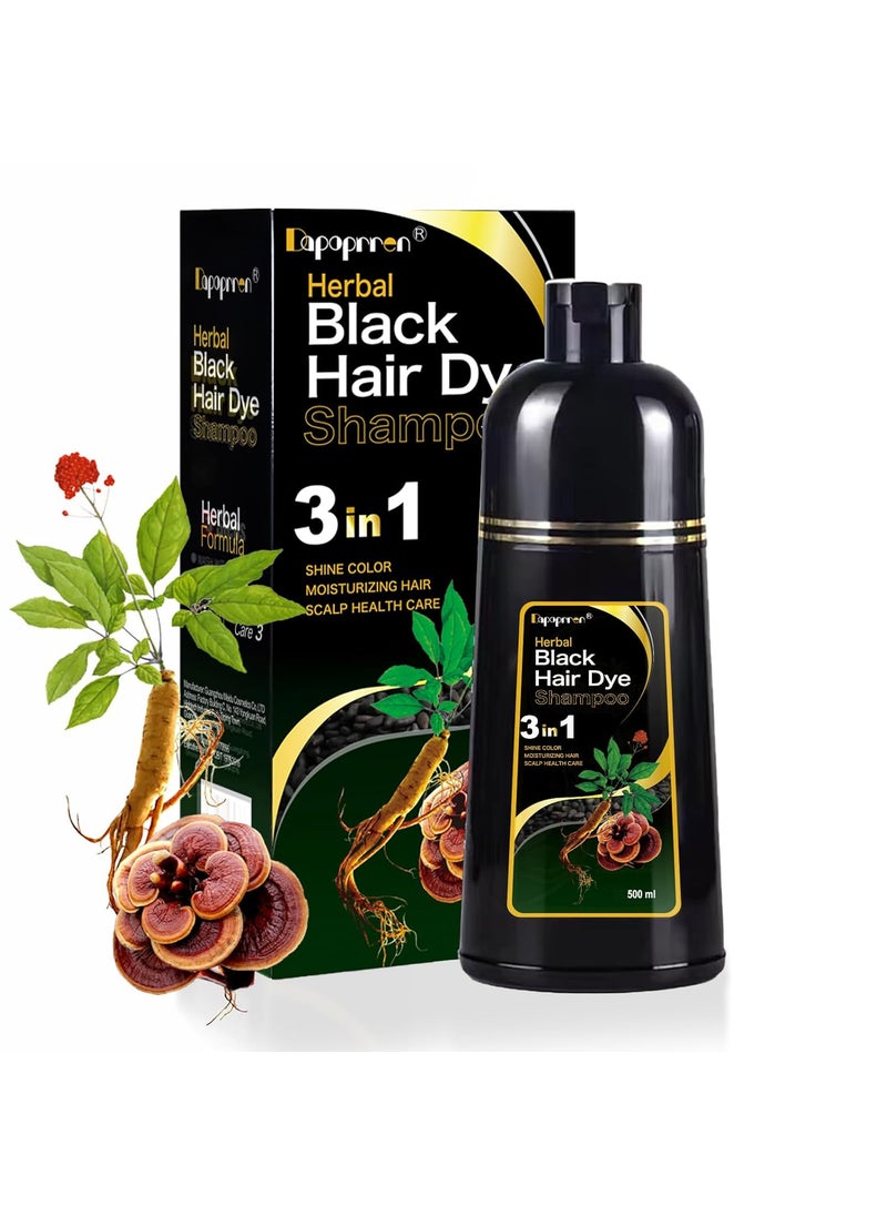Dapoprren 3 in 1 Instant Black Hair Dye Shampoo | Herbal-Infused Color & Nourishing Formula for Women & Men and All Hair Types | 17 Oz 