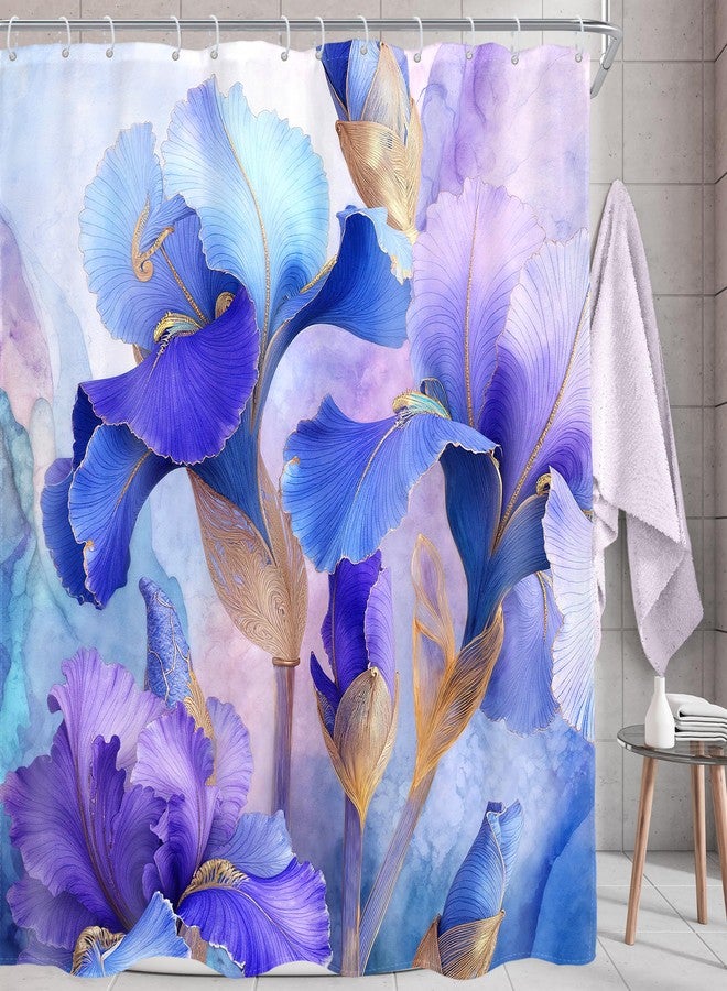 AMBZEK Floral Shower Curtain 72Wx72L Inch Purple Blue Watercolor Flower Abstract Elegant Spring Plants Botanical Artwork Cloth Fabric Waterproof Polyester Bathroom Decor Set with 12 Pack Hook - Image 2
