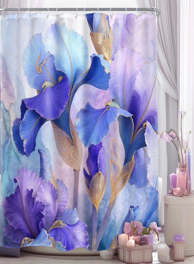 AMBZEK Floral Shower Curtain 72Wx72L Inch Purple Blue Watercolor Flower Abstract Elegant Spring Plants Botanical Artwork Cloth Fabric Waterproof Polyester Bathroom Decor Set with 12 Pack Hook - Image 1