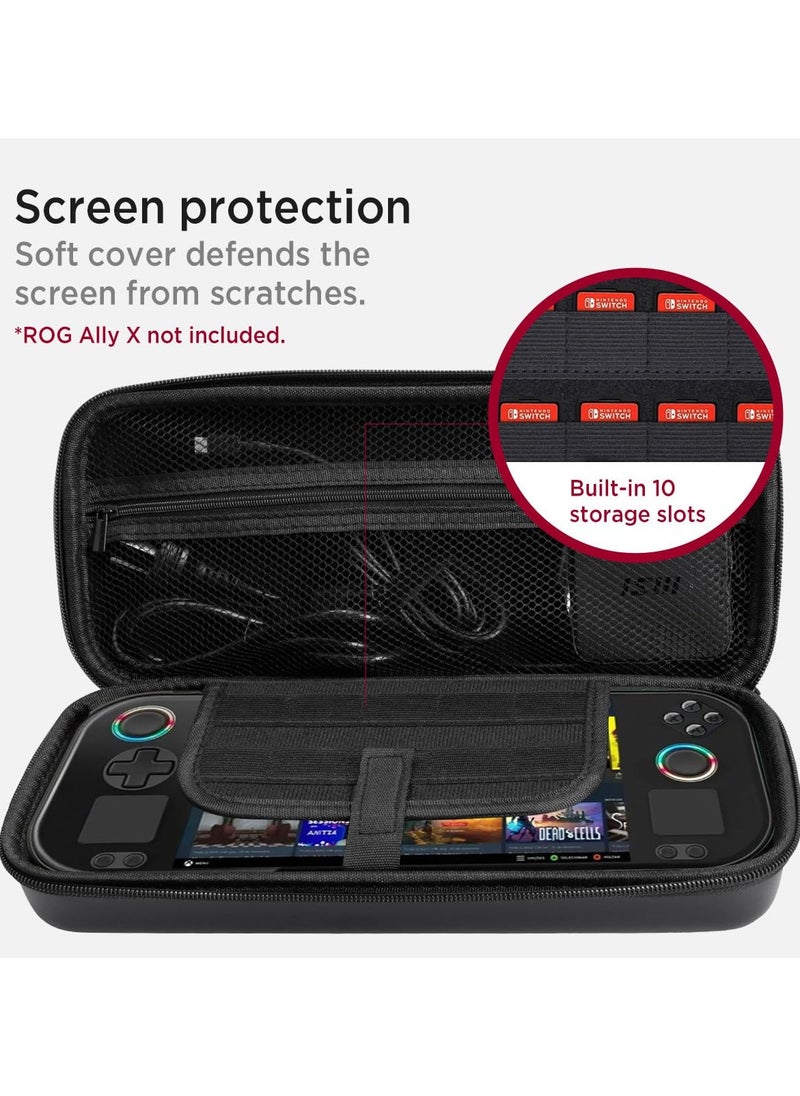Carrying Case for ASUS Rog Ally/Rog Ally X Shockproof Hard Shell Protective Large Capacity Portable Hard Shell Travel Bag with Built-in 10 Storage Card Slots (Black)