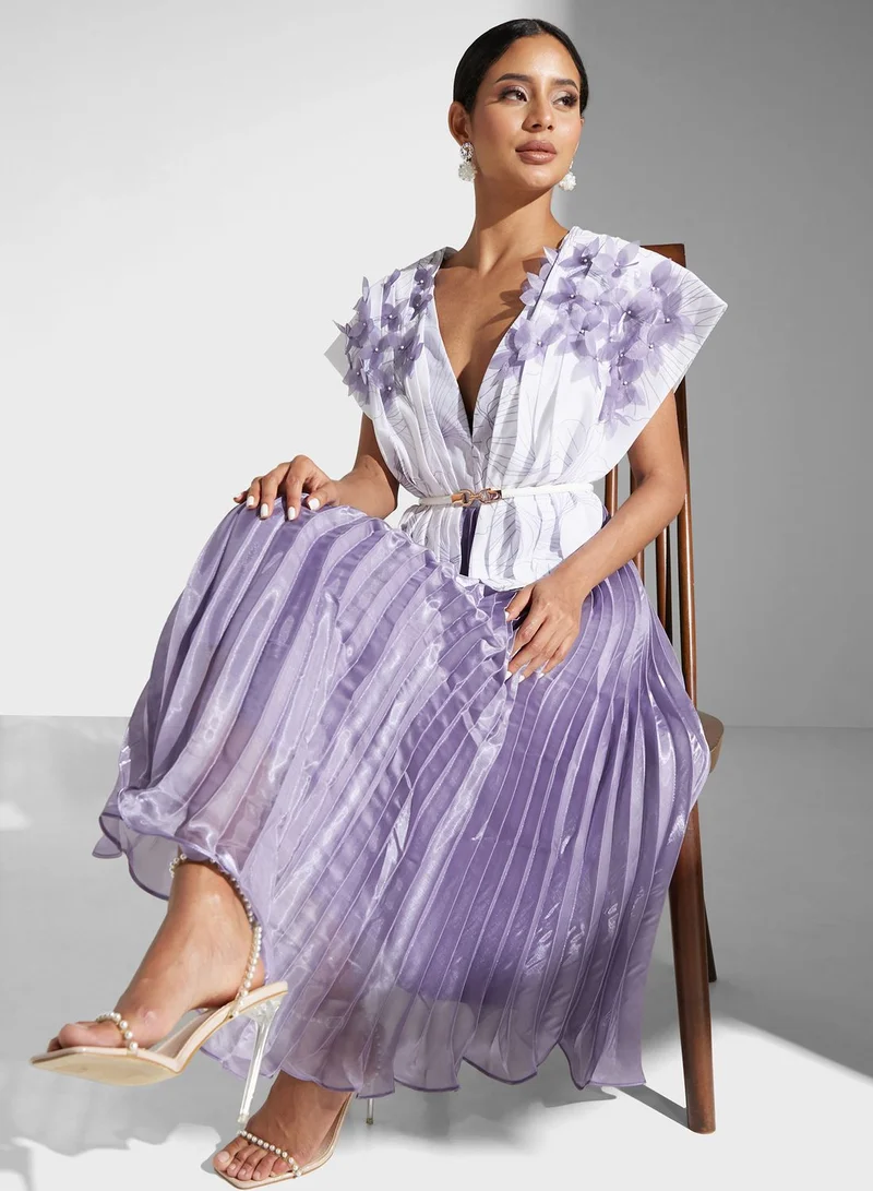 Threadz by Ajooni Floral Pleated Midi Dress