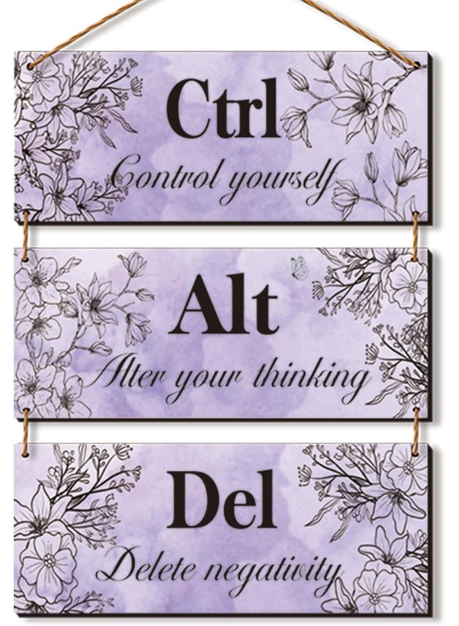 ZINYAZHE 3 Pieces Purple Wall Decor with Positive Quotes Ctrl Alt Del - Image 1